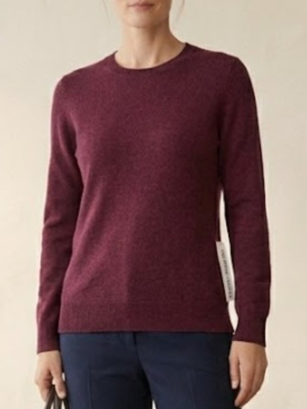 Lord & Taylor Essential 100% Cashmere Crewneck Sweater Heather Burgundy M
